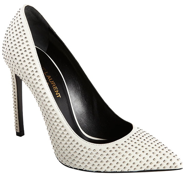 Saint Laurent 'Paris' Studded White-Leather Pumps