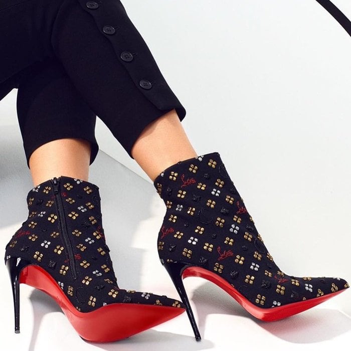 Christian Louboutin bootie in scuba fabric with metallic harlequin logo embroidery