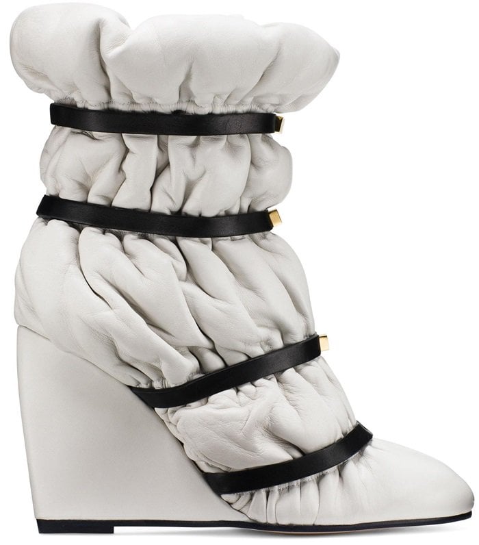 Snow White Duvet Studded Leather Wedge Boots