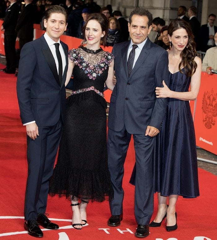 Tony Shalhoub, Rachel Brosnahan, Marin Hinkle, and Michael Zegen at the UK premiere of the Amazon Prime Video series The Romanoffs in London, England, on October 2, 2018