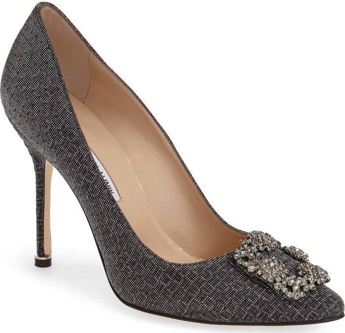 Black Fabric Hangisi Jeweled Pumps