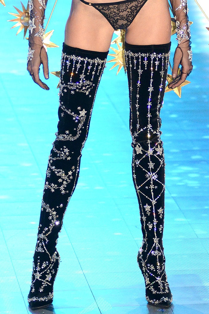 The $15,000 crystal-constellation-star-embellished thigh-high boots Brian Atwood designed for the 2018 Victoria's Secret Fashion Show