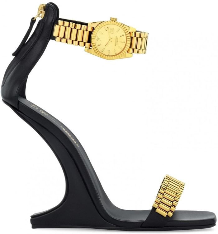 Black Sandals With Metal Watch Buckle-Fastening