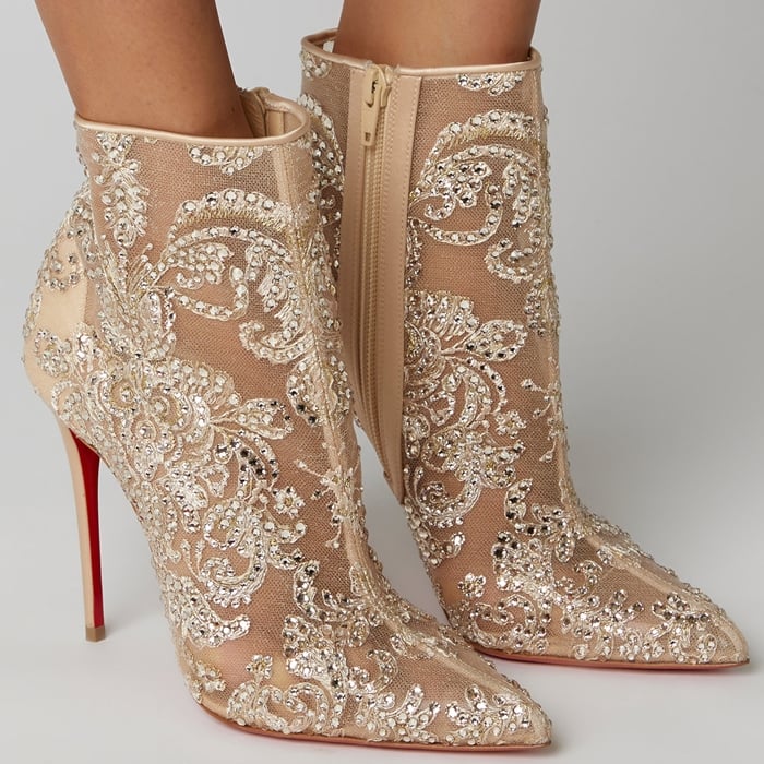 Neutral Gipsy Embellished Mesh Ankle Boots