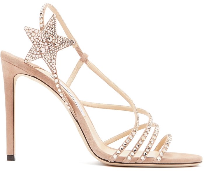 Ballet Pink Suede Sandals with Hotfix Crystals