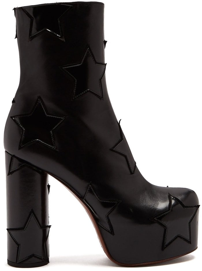 Chunky platform boots were a cult piece in Vetements's debut collection and appear again for AW17 reworked here in black leather with a 70s-style star motif