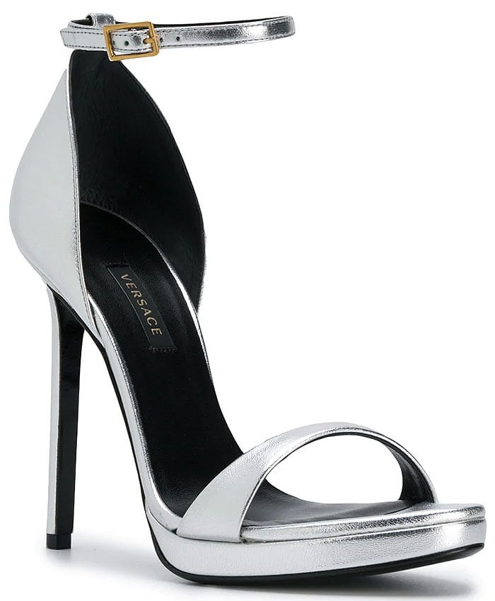 Versace Ankle-Strap Sandals in Metallic Silver