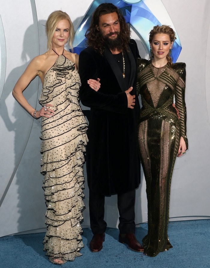 Nicole Kidman, Jason Momoa, and Amber Heard at the Aquaman premiere at the TCL Chinese Theatre premiere in Los Angeles on December 12, 2018