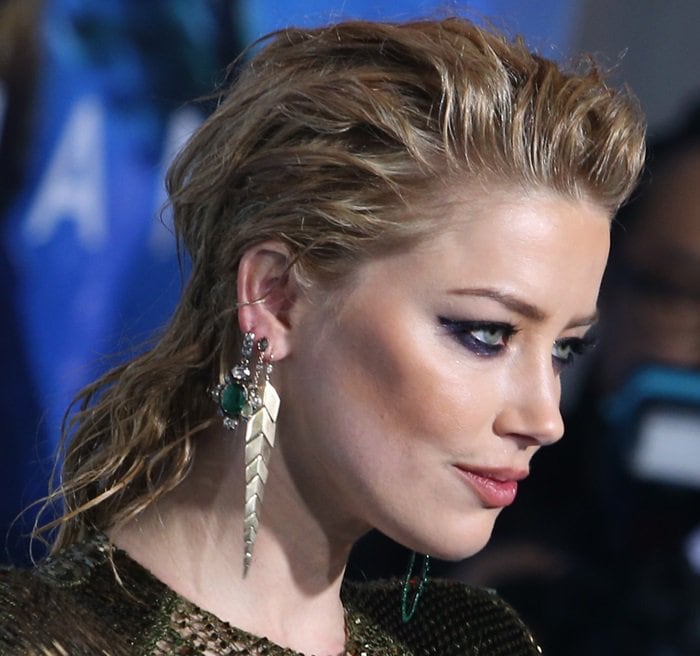 Amber Heard's Seaweed-Metallic Dress and Copper Pigalle Follies Pumps