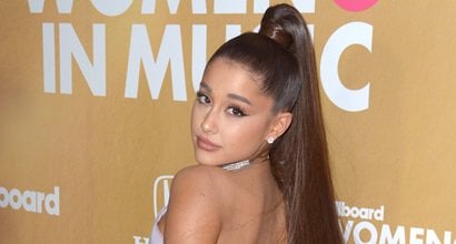 Ariana Grande With Faux Ponytail Extension In Lavender Mini