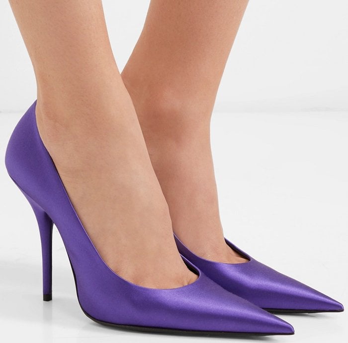 Recognizable by their razor-thin stiletto heel and equally pointed toe, these 'Knife' pumps are updated for the season in lustrous purple satin.