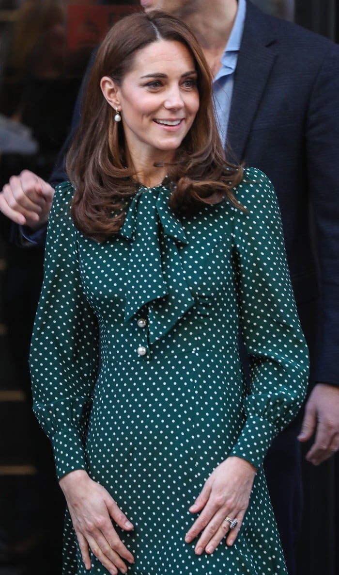 Catherine, Duchess of Cambridge (aka Kate Middleton) looked like a Christmas tree in a green silk dress