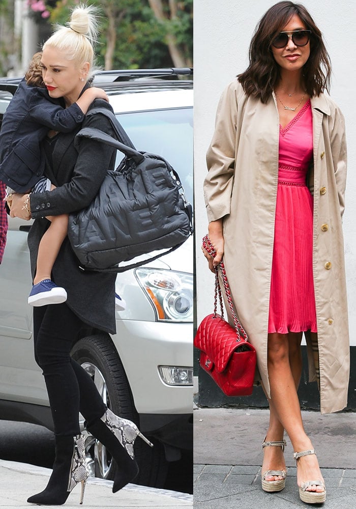 Gwen Stefani goes full-on mom mode with a puffy nylon tote while Myleene Klass sticks to the classic quilted handbag