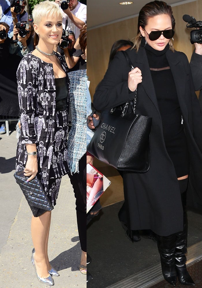 Katy Perry attends Fashion Week with a quilted clutch while Chrissy Teigen braves the airport crowd with the Chanel shopping bag