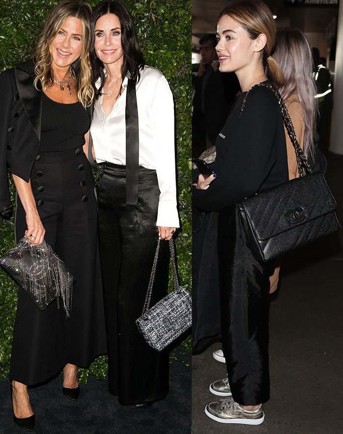 Jennifer Aniston, Courteney Cox, and Lucy Hale stick to basic colors with their Chanel bags and clutches