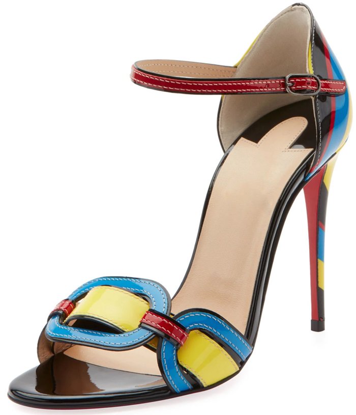 Valparaiso Color-Block Patent Red Sole Sandals by Christian Louboutin