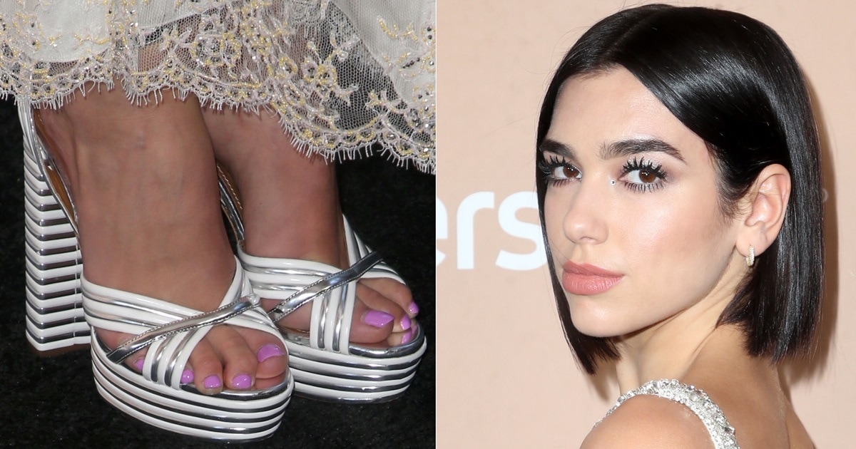 Dua Lipa's Nude Feet in Sexy Sundance Silver Platform Sandals.