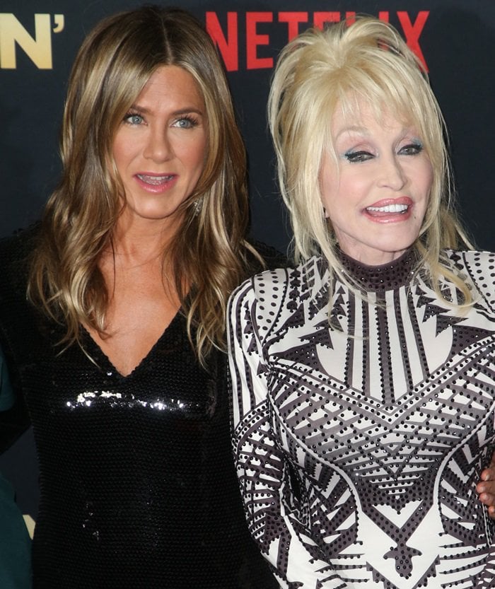 Jennifer Aniston was joined by Dolly Parton, who contributed original songs to the movie