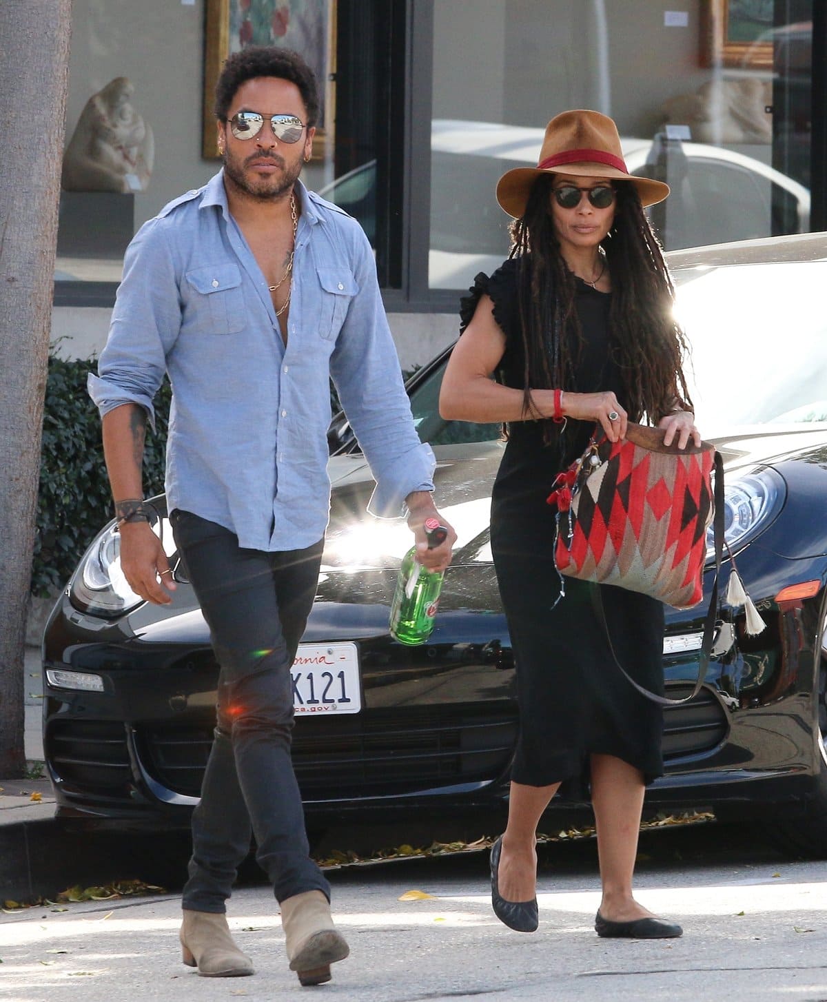 Lenny Kravitz and his ex-wife Lisa Bonet go for lunch together at Gracias Madre Restaurant in Beverly Hills