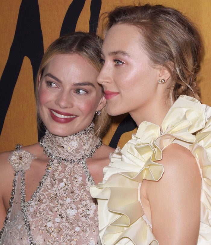 Margot Robbie's Chanel dress features flower-adorned shoulders and crystal-embellished lines