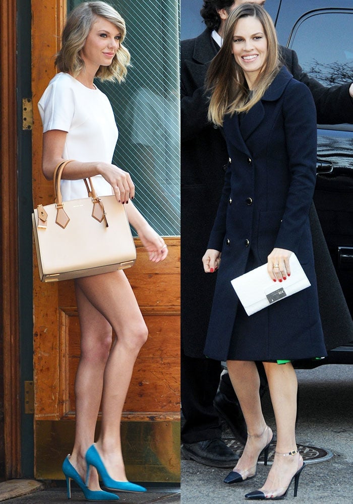 Taylor Swift heads out with the 'Casey' satchel while Hilary Swank attends an event with a Spring 2013 buckled clutch