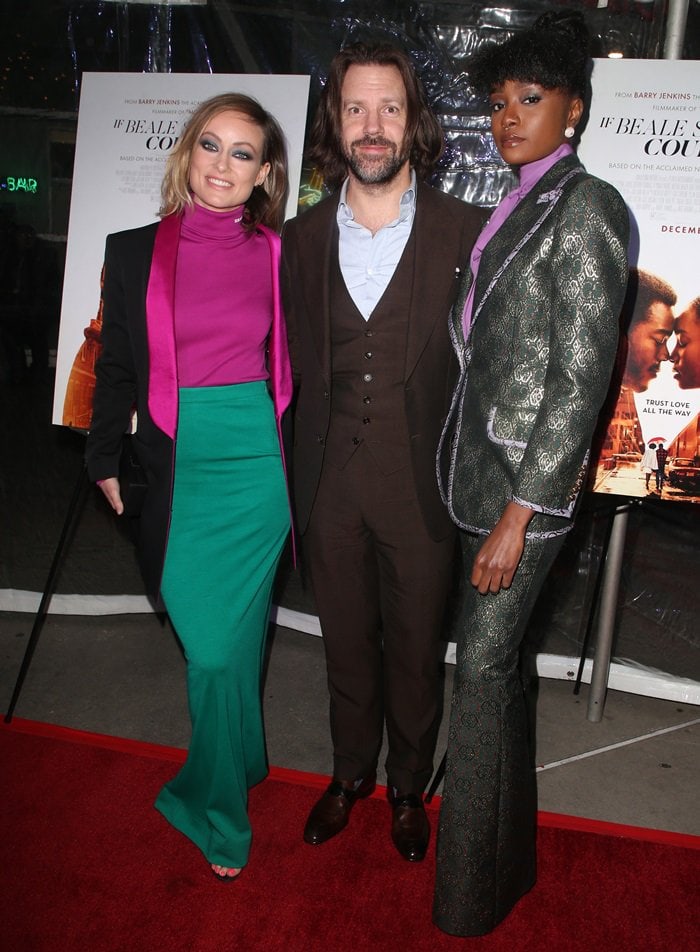 Olivia Wilde, Jason Sudeikis, and Kiki Layne at a screening of If Beale Street Could Talk