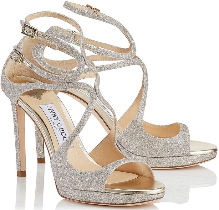 Platinum Ice Dusty Glitter Fabric Strappy Sandals