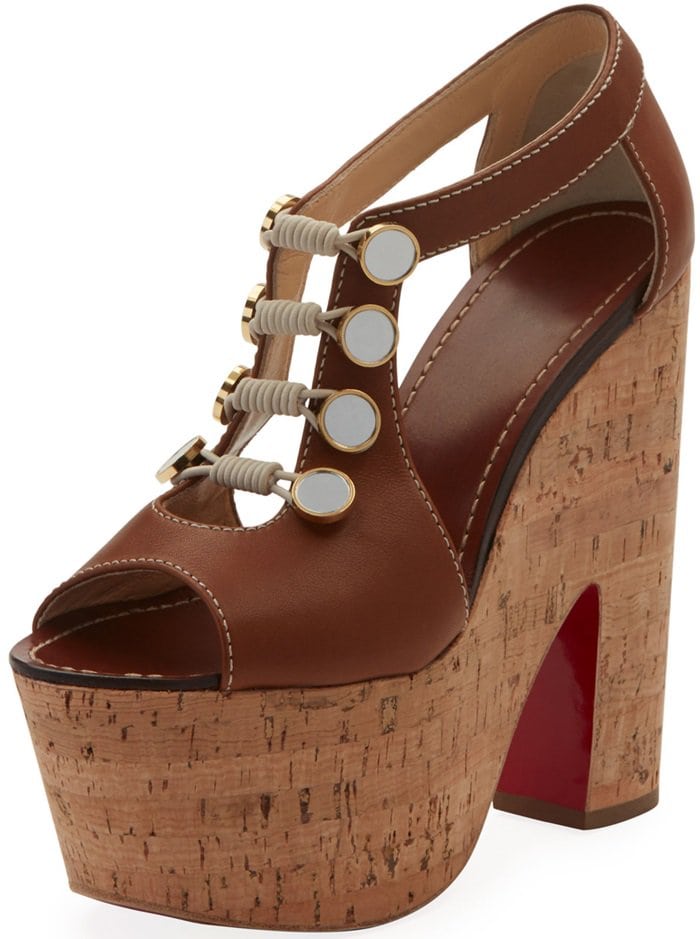 Christian Louboutin Ordonanette sandal in smooth calf, embellished with buttons and toggles on front