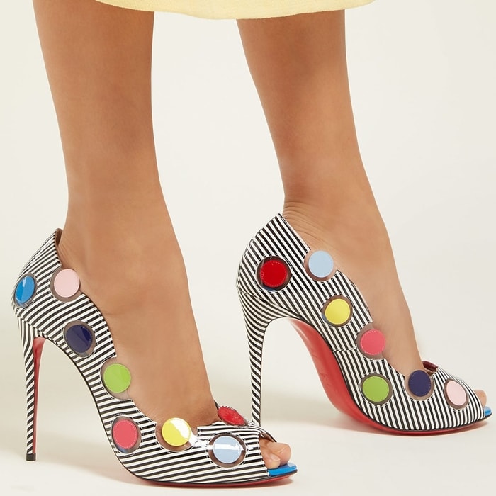 Christian Louboutin's Lady Bug pumps in black and white patent leather are a playful take on a classic style