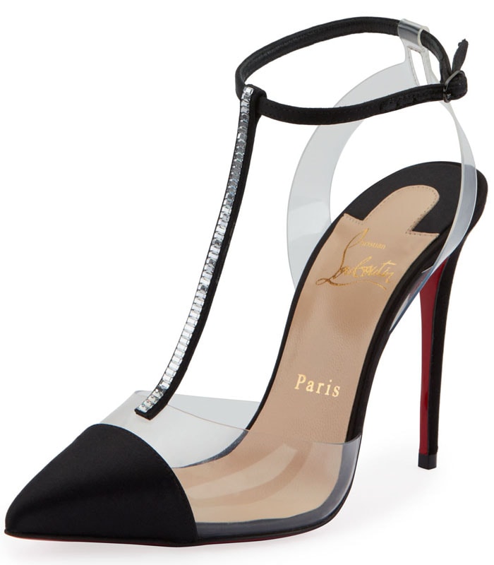 Christian Louboutin 'Nosy' Satin-and-PVC T-Strap Pumps in Black