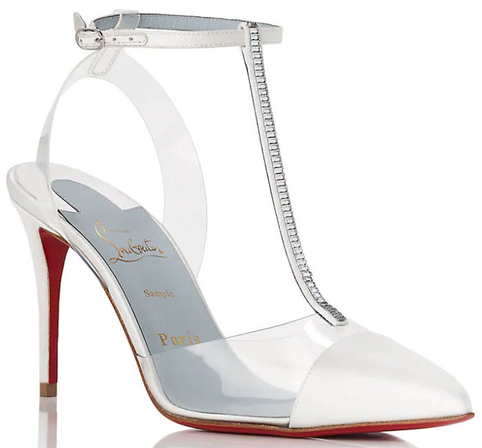 Christian Louboutin 'Nosy' Satin-and-PVC T-Strap Pumps in White