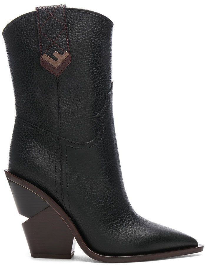 Fendi Notched-Heel Cowboy Boots in Black Leather