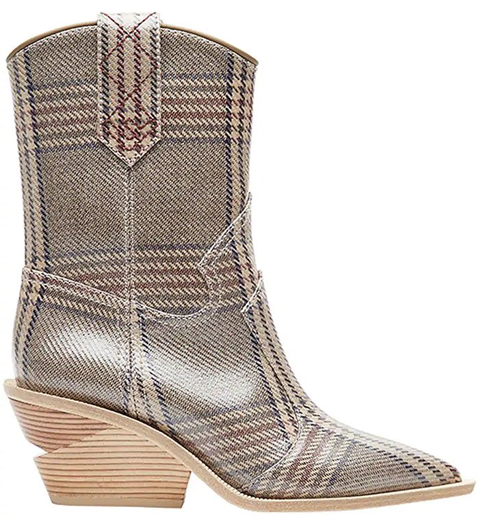 Fendi Notched-Heel Cowboy Boots in Houndstooth