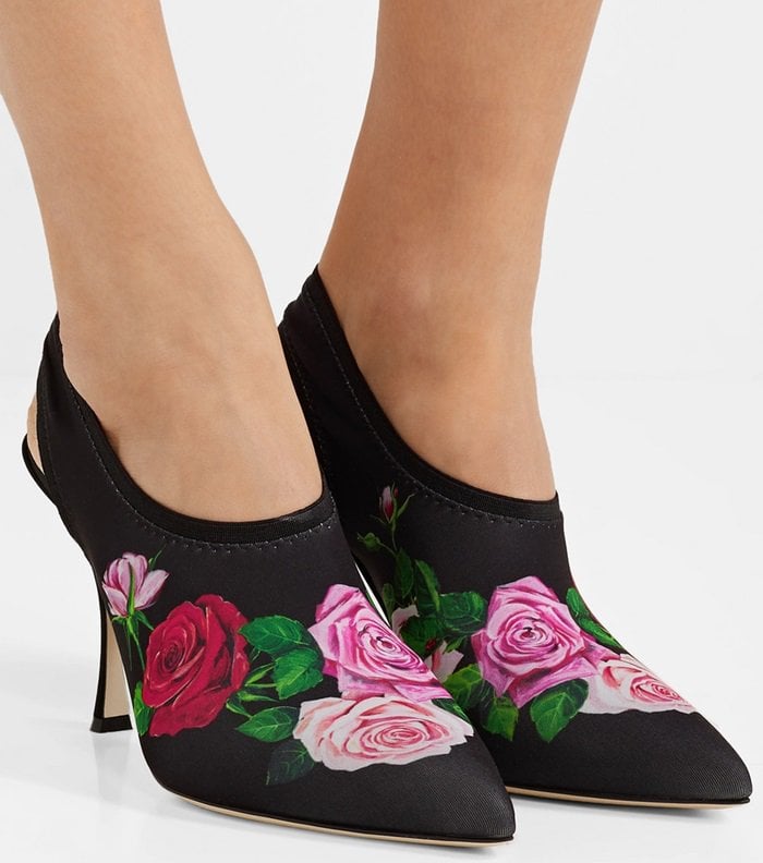 Floral-print stretch-jersey slingback pump