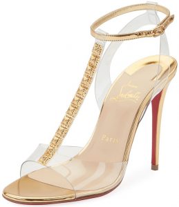 Jamais Assez Studded Leather & PVC Sandals in Gold & Silver