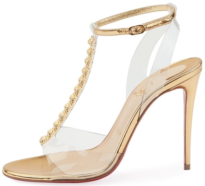 Jamais Assez Studded Leather & PVC Sandals in Gold & Silver