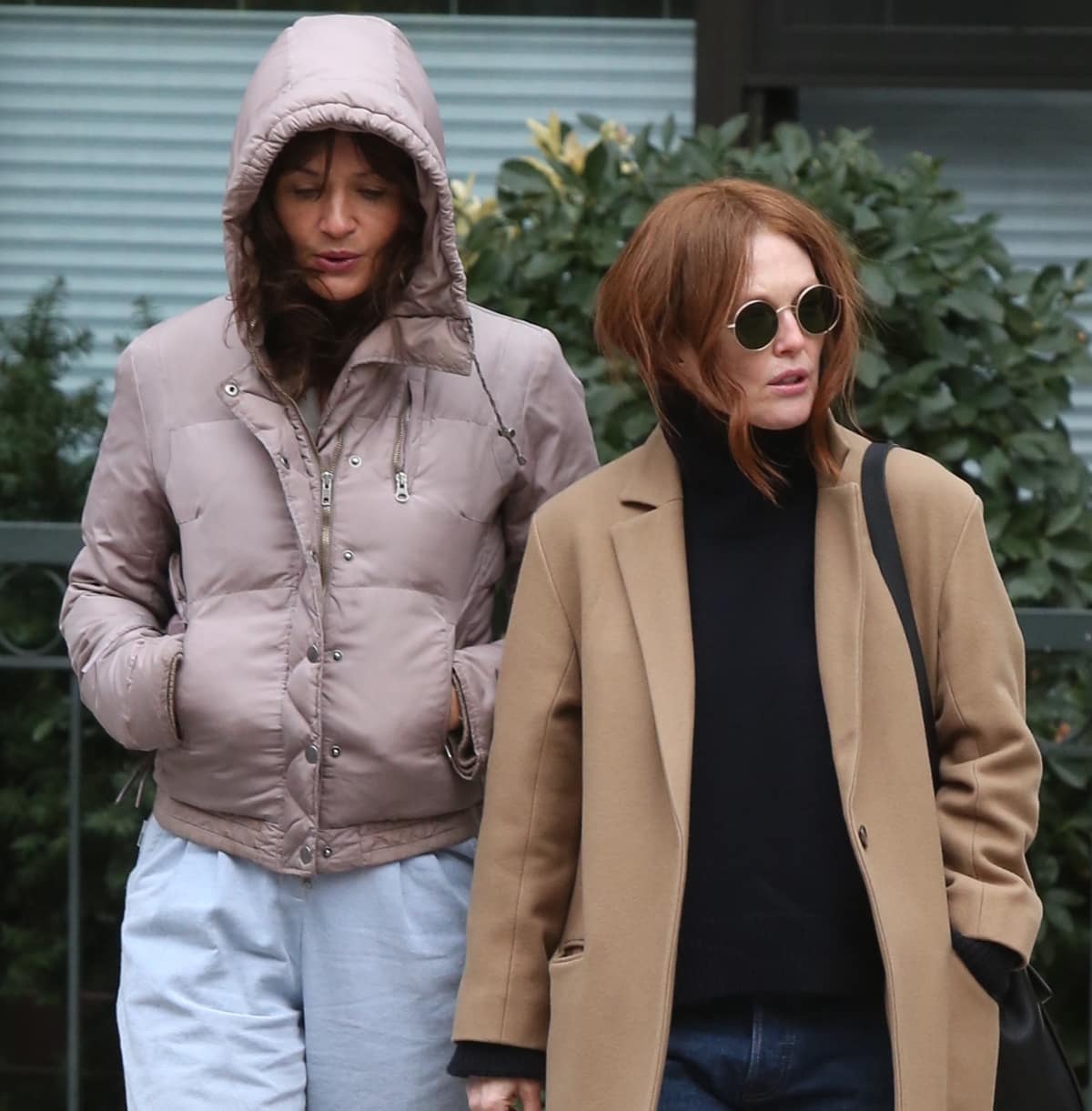 Julianne Moore and Helena Christensen leaving a restaurant after having lunch together in the West Village