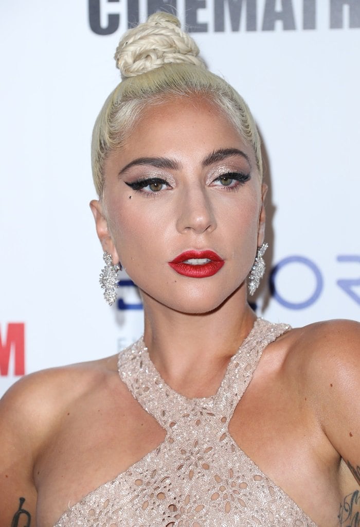 Lady Gaga showed off her Amwaj diamond earrings at the 2018 American Cinematheque Award Presentation at the Beverly Hilton Hotel in Beverly Hills, California, on November 29, 2018