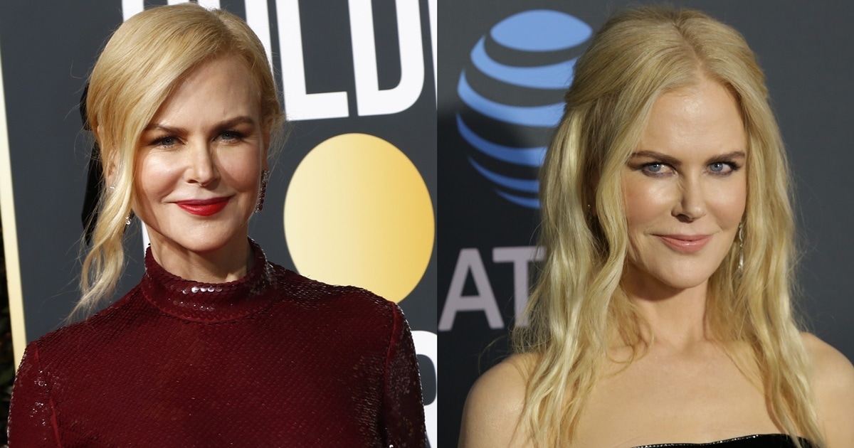 Nicole Kidman's Horrible Hairstyle in Strapless Monochrome Dress