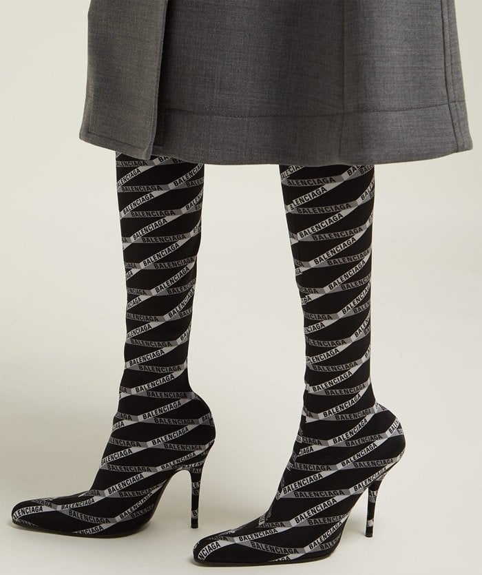 These boots are made in Italy from smooth stretch jersey which fits like a second skin and shaped with a rounded toe, then set on a slender stiletto heel