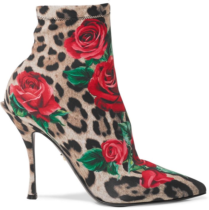 Printed with bold leopard spots and red roses, this statement pair has been made in Italy from stretch-jersey with a fine gauge so they won't slip down