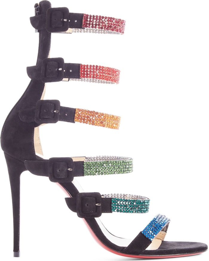 Iridescent beads lend a versatile visual to Christian Louboutin's Raynibo 100 crystal-embellished suede sandals