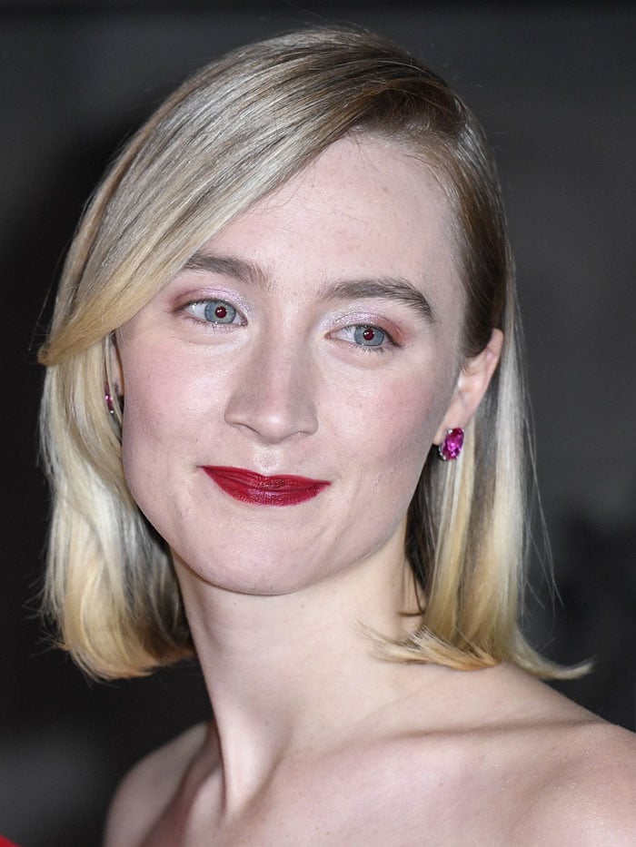 Saoirse Ronan re-wearing her Anabela Chan pink-stone earrings