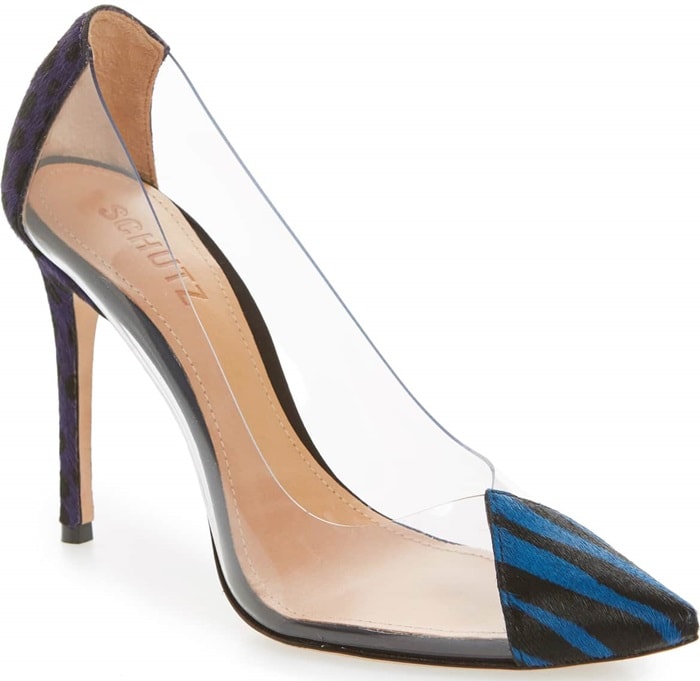 Blue Cendi Transparent Genuine Calf Hair Pump