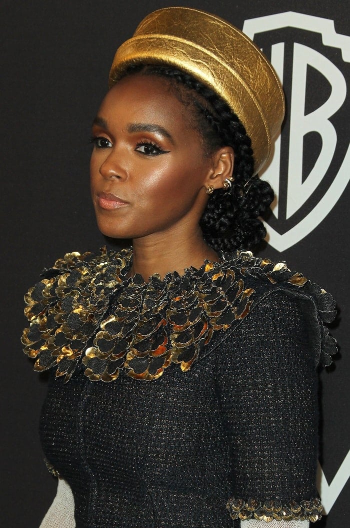 Janelle Monáe's gold hat at the 2019 Golden Globe Awards