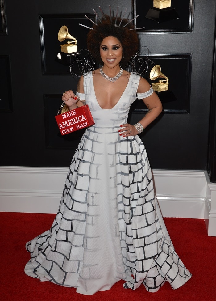 Joy Villa used the red carpet to spread her pro-Trump message at the 2019 Grammy Awards at the Staples Center in Los Angeles on February 10, 2019