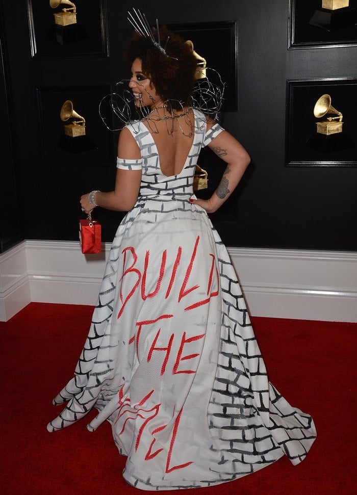 Joy Villa's controversial dress featured Trump's Build the Wall slogan