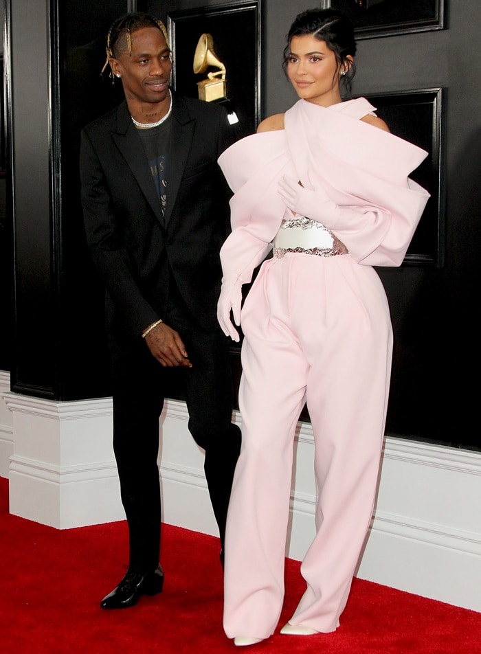 Kylie Jenner with her boyfriend Travis Scott on the red carpet at the 2019 Grammy Awards