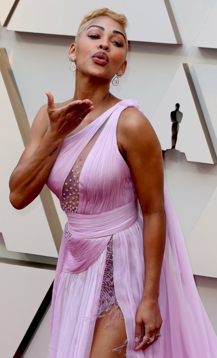 Meagan Good's Georges Chakra Spring 2019 Couture dress features revealing cutouts