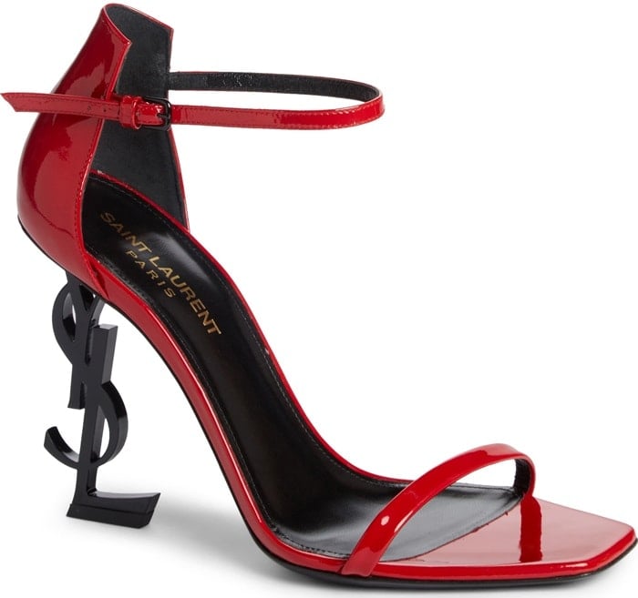 Balanced on an interlocking YSL logo heel, this striking ankle-strap pump makes a signature statement with every step